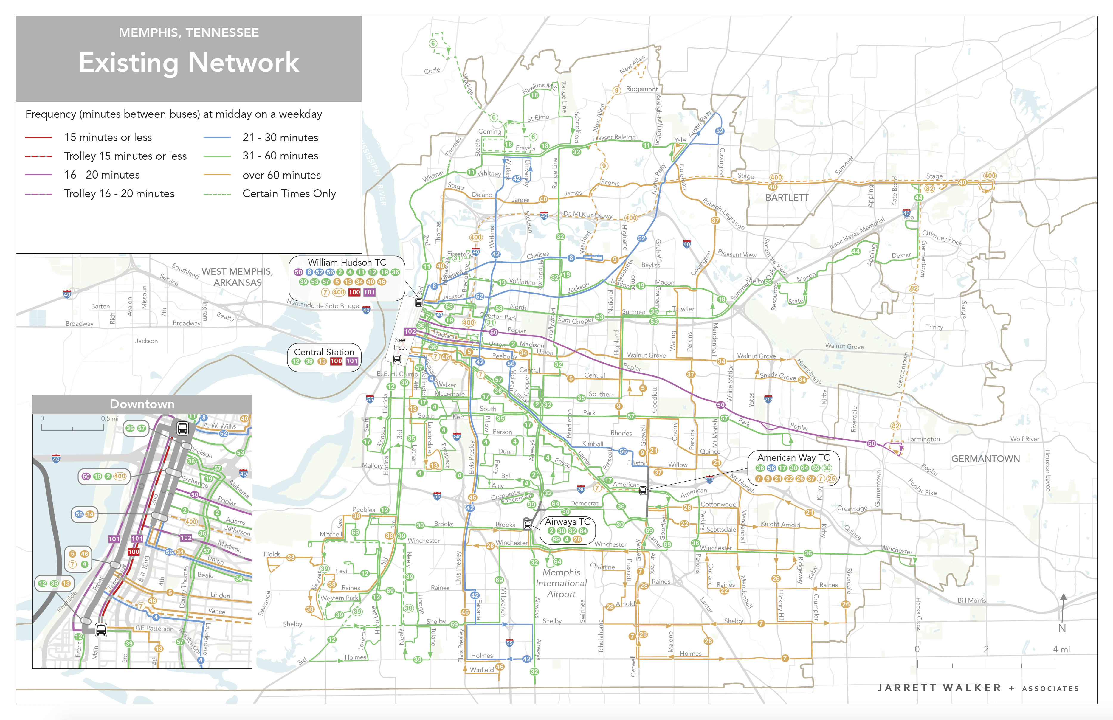 Image of existing transit map in the City of Memphis
